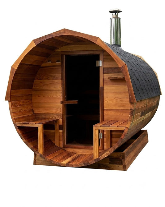 3m Canadian Red Cedar Barrel Sauna / Porch